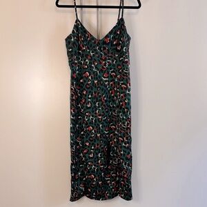 Leith Green and Red Animal Print Midi Dress
